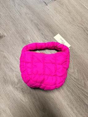 Oliva Mini Puffy Quilted Nylon  Hot Pink Bubble Puffer Purse